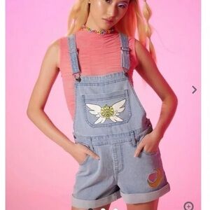 Hot Topic Light Blue Denim Overalls with Sailormoon Patches